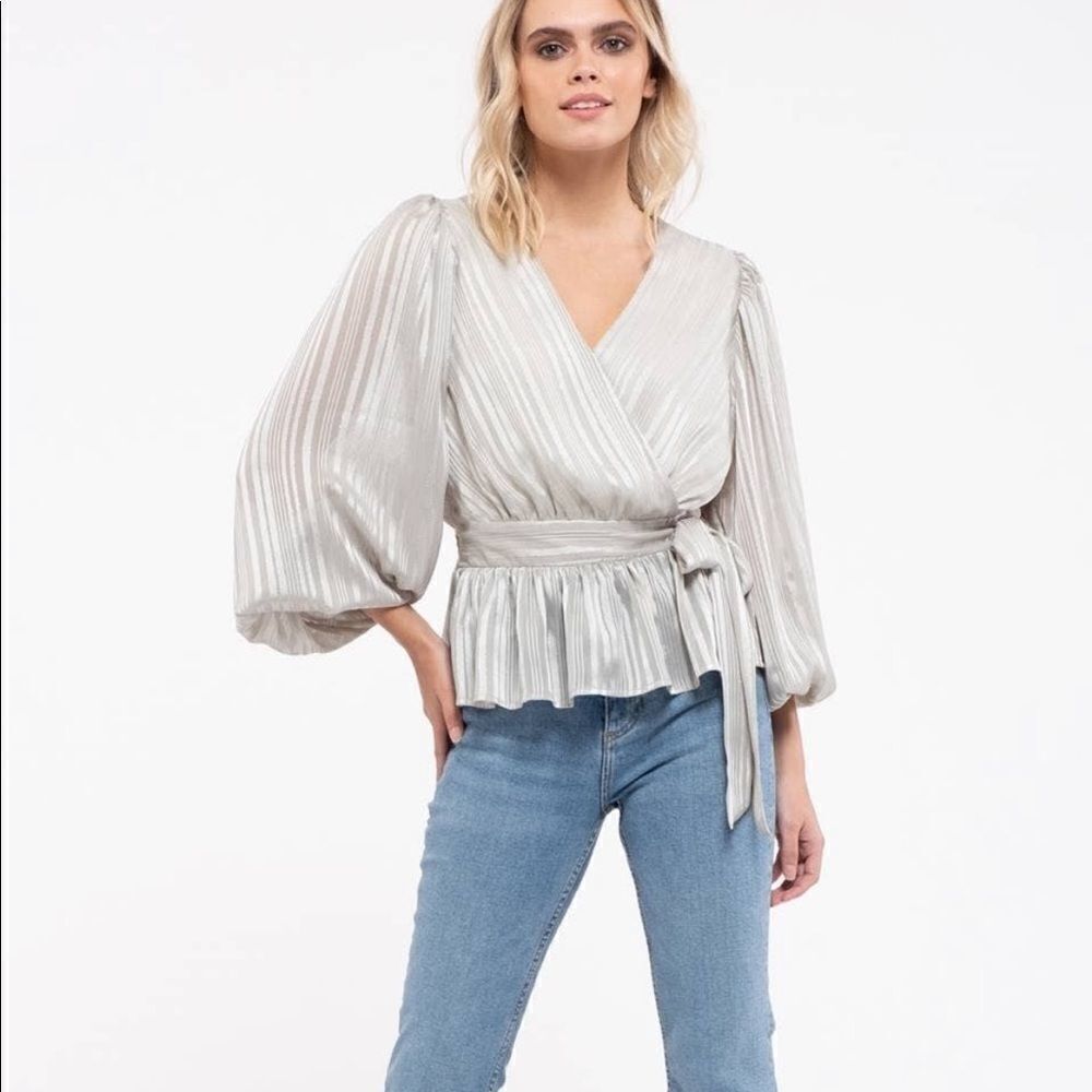 NWT mine sage green lurex stripe blouse - Picture 3 of 7